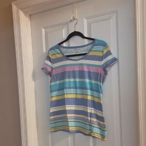 Talbots Purple Blue Striped Multicolor Women's Top Small